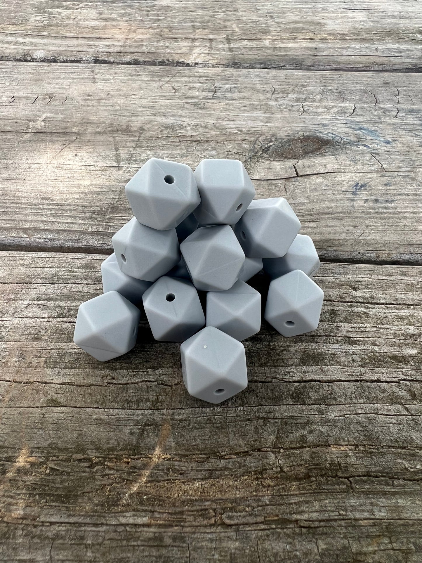 14mm Light Grey Hexagon Beads