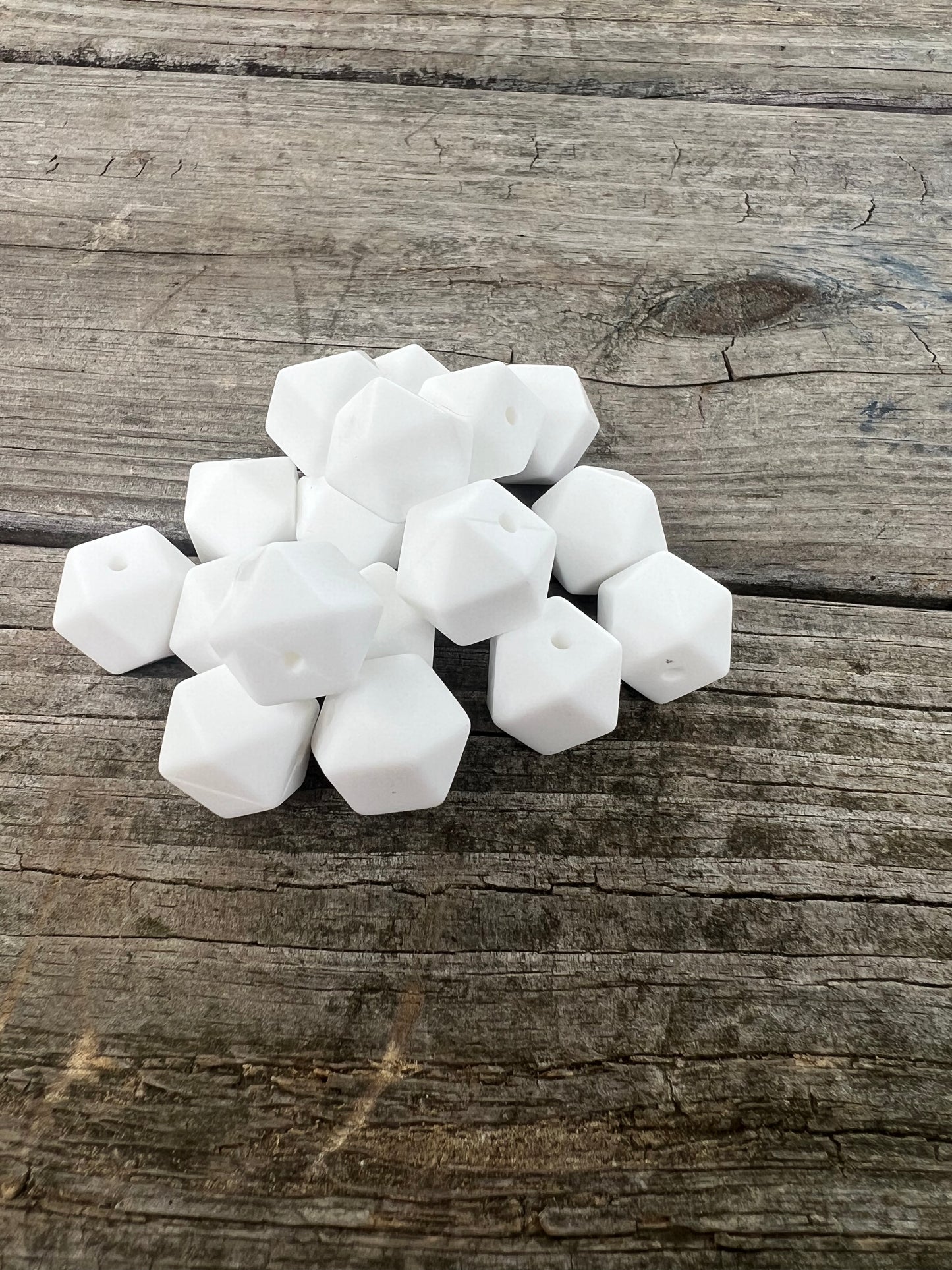 14mm White Hexagon Beads