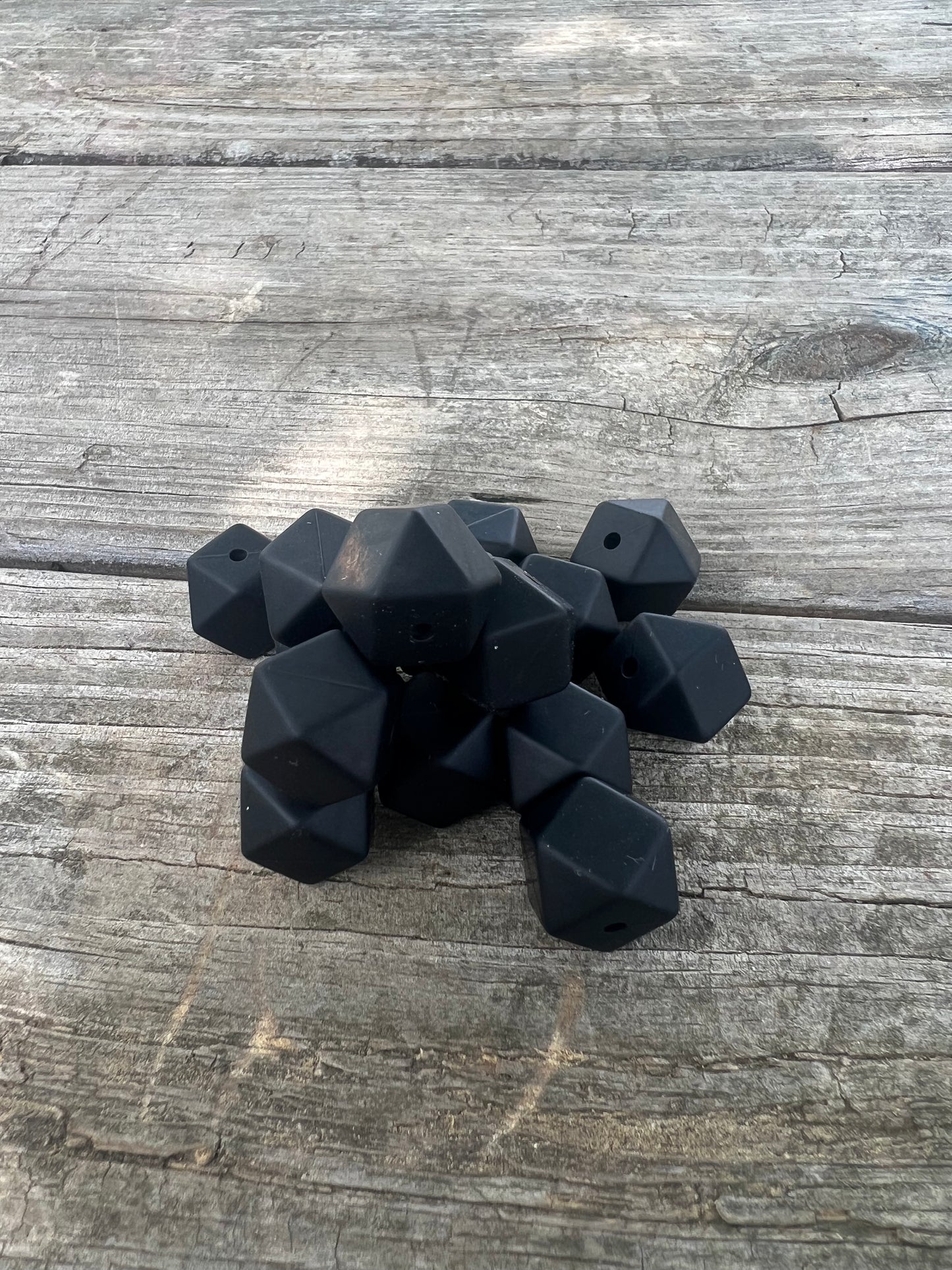 14mm Black Hexagon Beads