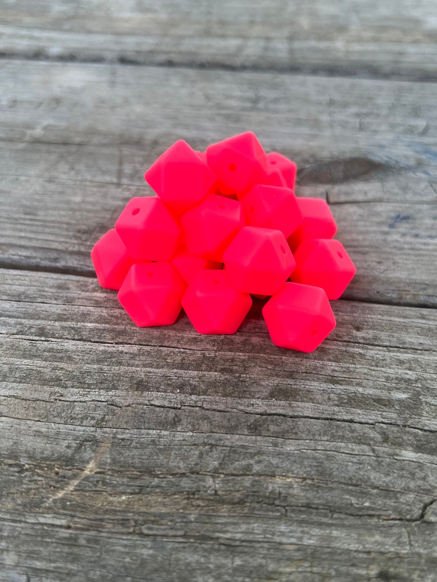 14mm Shocking Pink Hexagon Beads