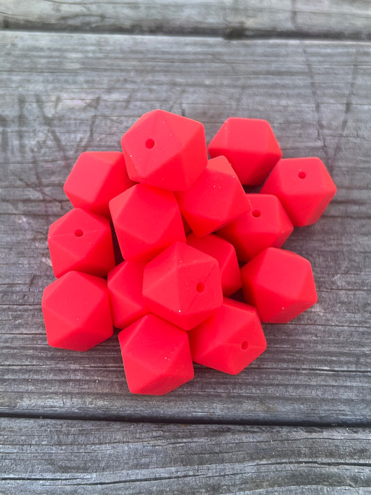 17mm Red Hexagon Bead